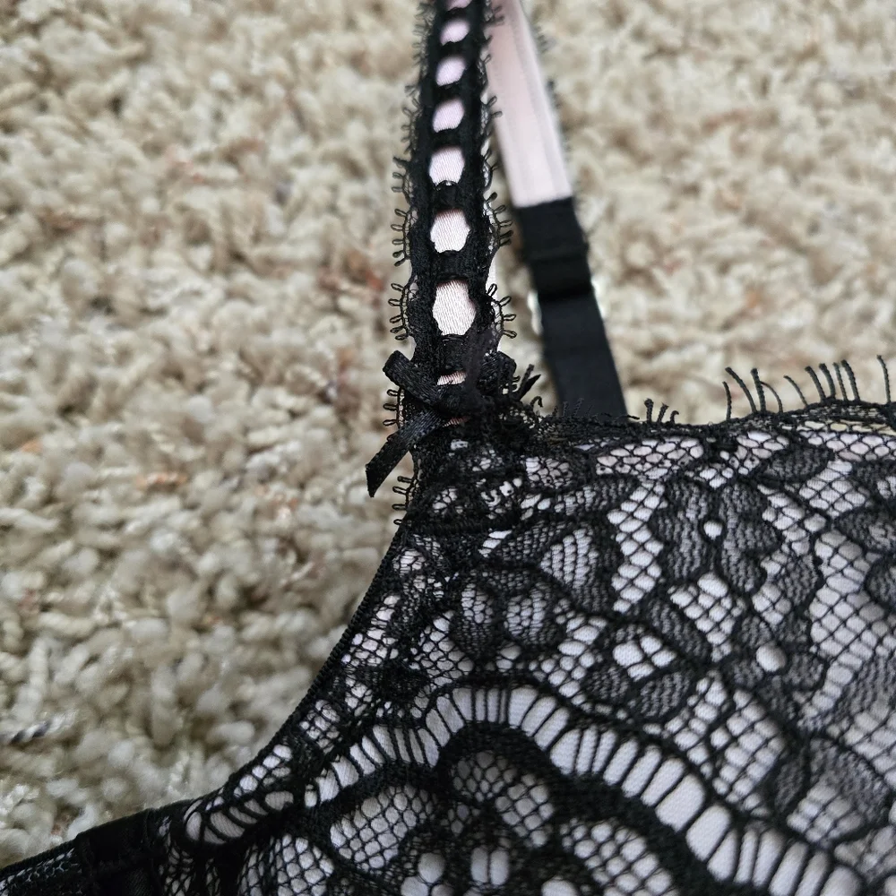 Victoria's Secret Dream Angels Black Lace Longline Bra Bustier Black Pink - XL - Picture 4 of 6